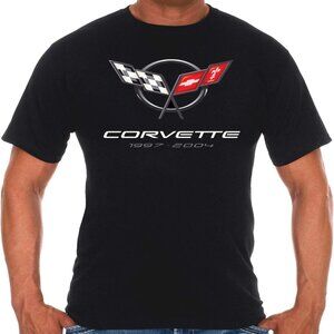 JH Design Men's Chevy Corvette T-Shirt C5 Series Logo Black Crew Neck Shirt